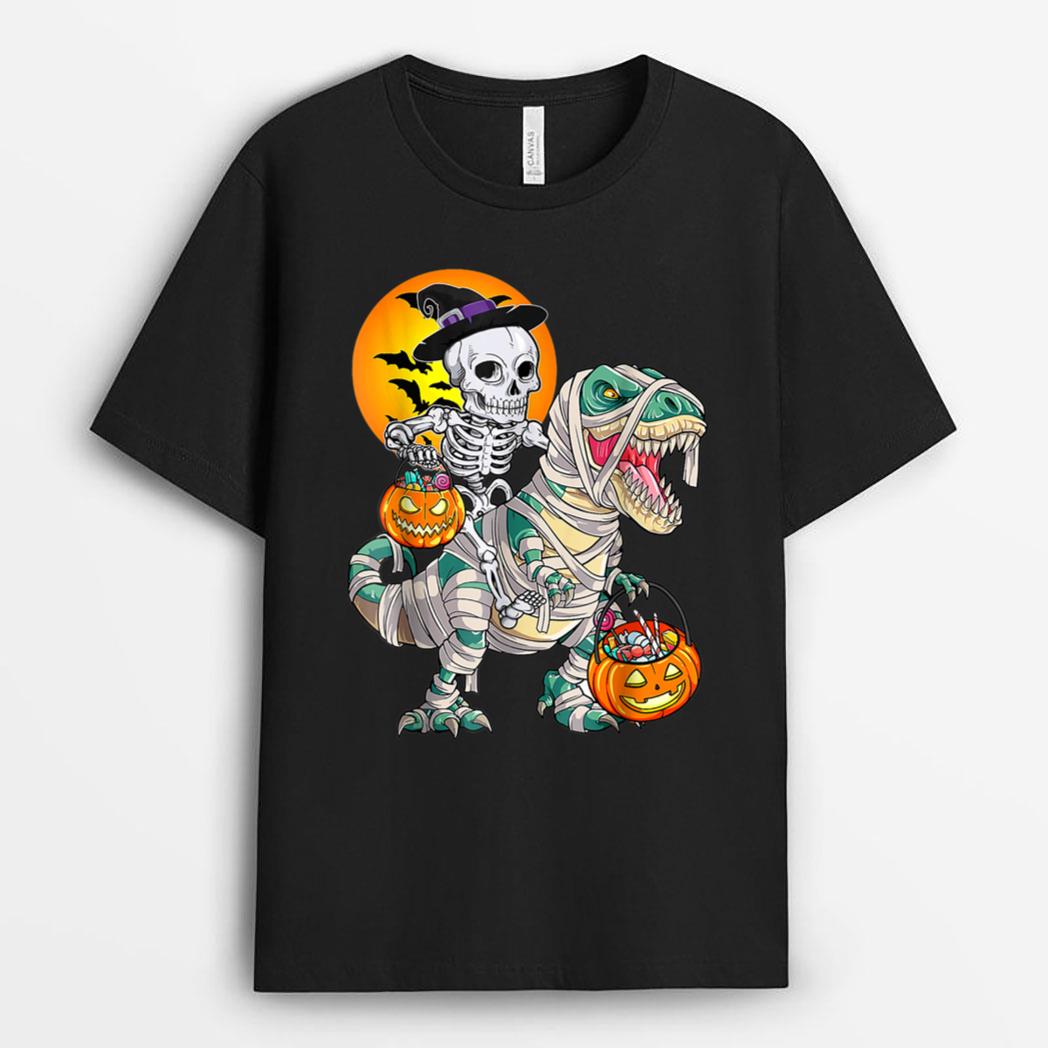 Funny halloweenkeleton Riding Mummy T-Shirt
