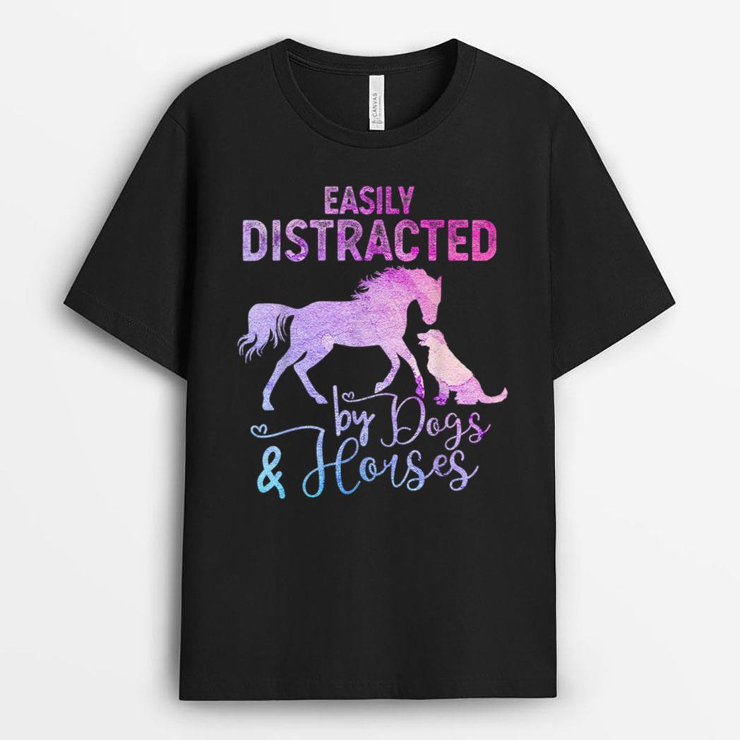 Funny Horse Women Girls Easily Distracted By Dogs & Horses T-Shirt