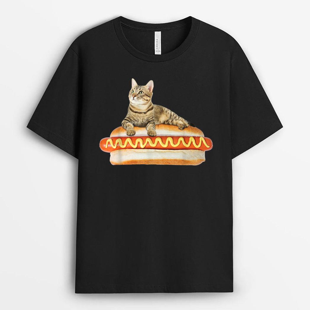 Funny Hot Dog Cat  by Zany Brainy, Cute Kitty Food T-Shirt