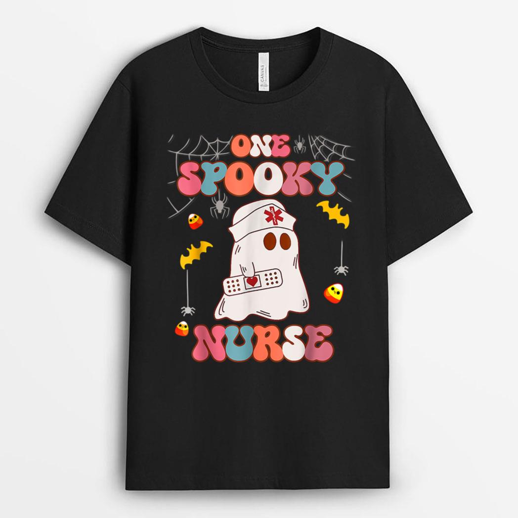 Funny One Spooky Nurse Halloween RN Boo Boo Crew Witch Ghost T-Shirt