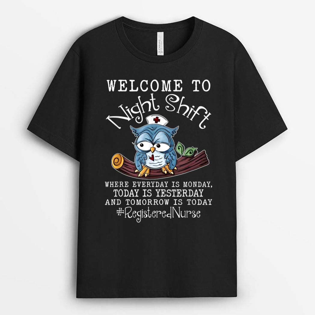 Funny Owl Night Shift Registered Nurse Scrub Nurses Day T-Shirt