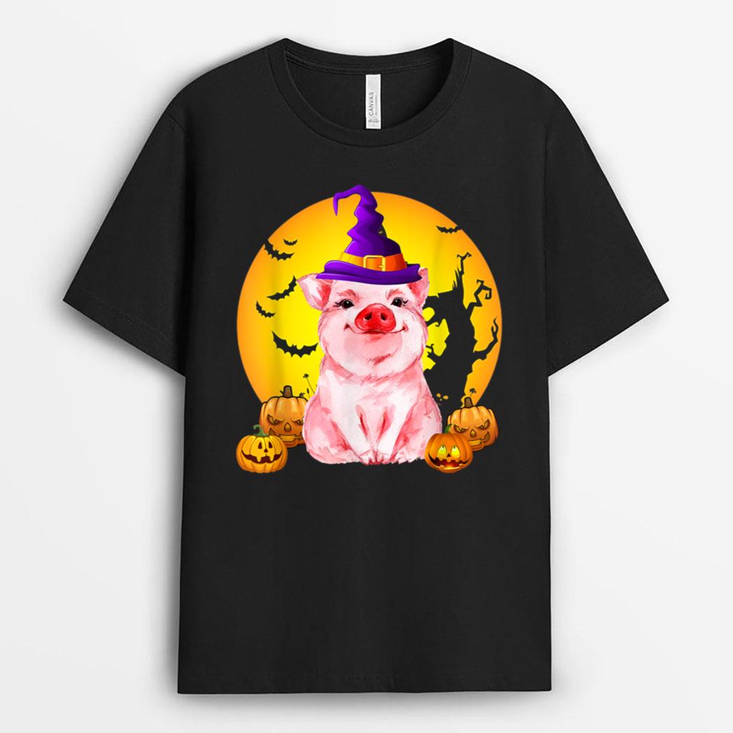 Funny Pig witch hat Happy Halloween Women Girls Kids Gifts T-Shirt