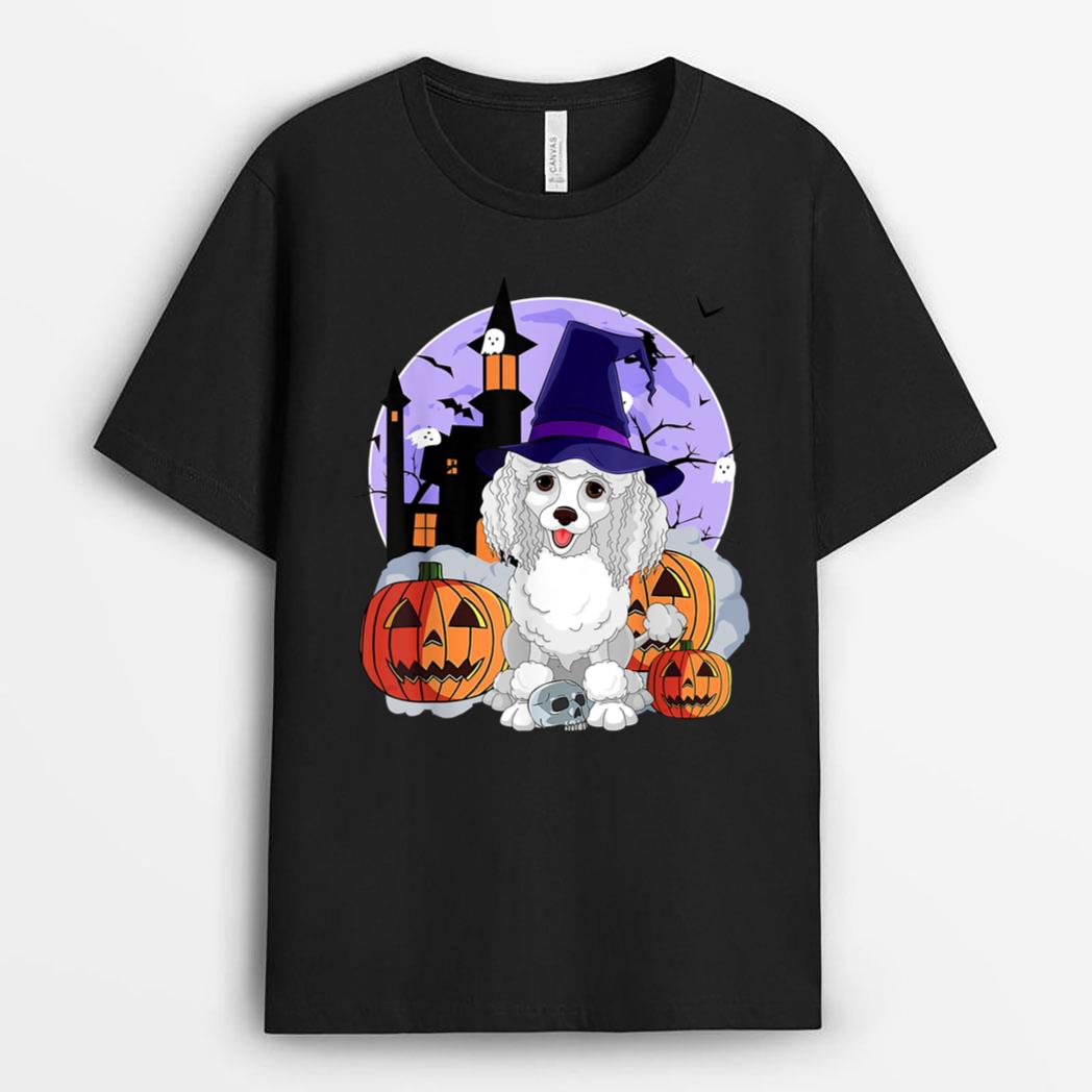 Funny Poodle Dog Halloween Witch Pumpkin T-Shirt