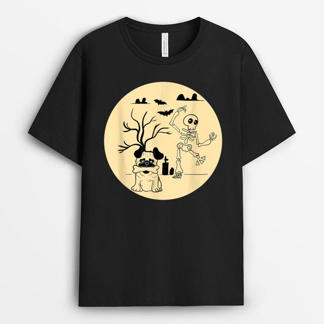Funny Pug Halloween Costume Skeleton Bone Pet Dog Owners T-Shirt