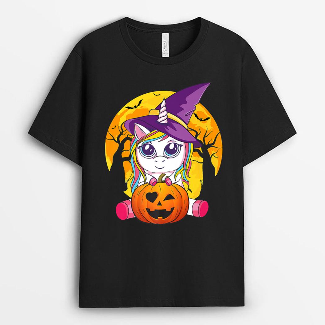 Funny Retro Halloween Gifts Cute Witchy Unicorn Girls Kids T-Shirt