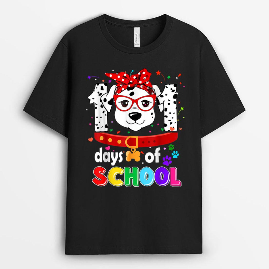 Funny School Kid Teacher Dog Dalmation 101 Days Of School T-Shirt