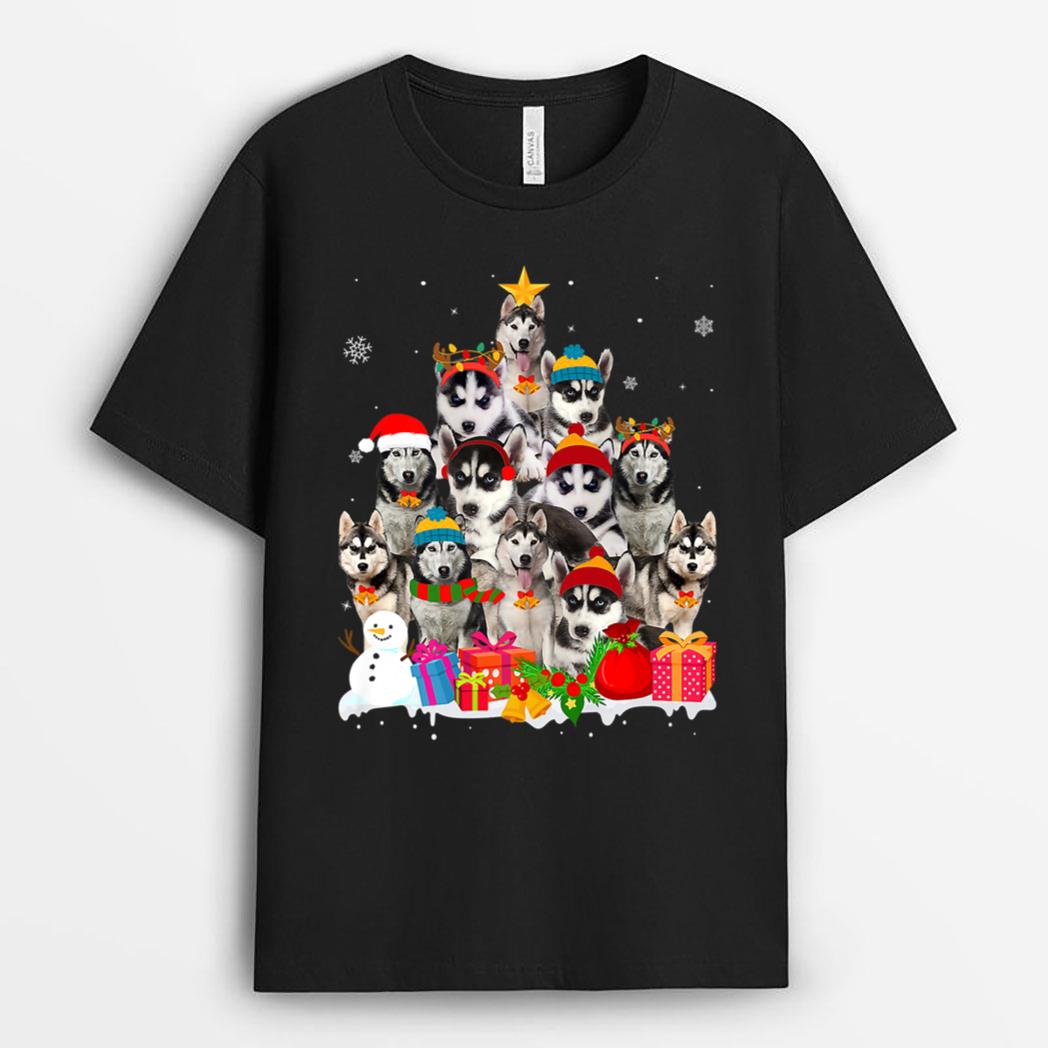 Funny Siberian Husky Christmas Tree Pet Dog Lover Cute T-Shirt
