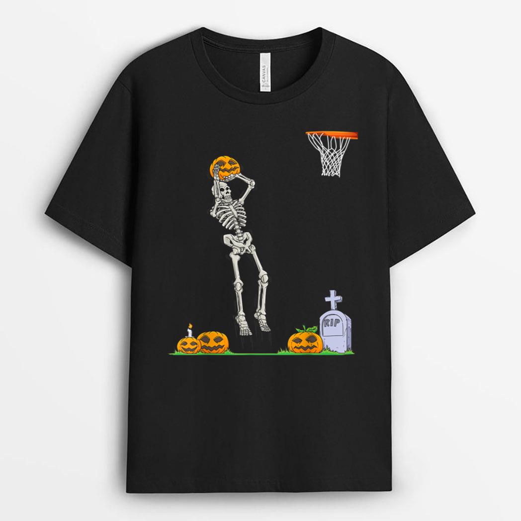 Funny Skeleton Basketball Halloween Pumpkin T-Shirt