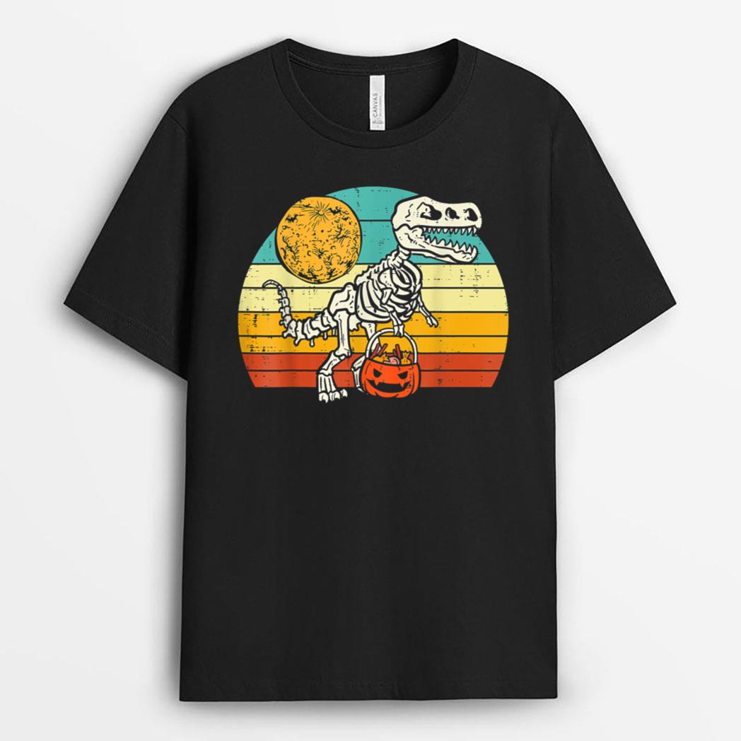 Funny Skeleton Dinosaur Moon Toddler Boys Halloween Kids T-Shirt