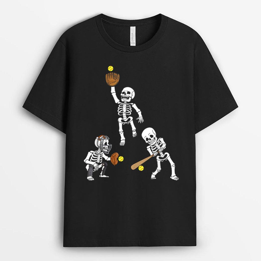 Funny Skeleton Softball Lover Spooky Vibes Halloween Costume T-Shirt