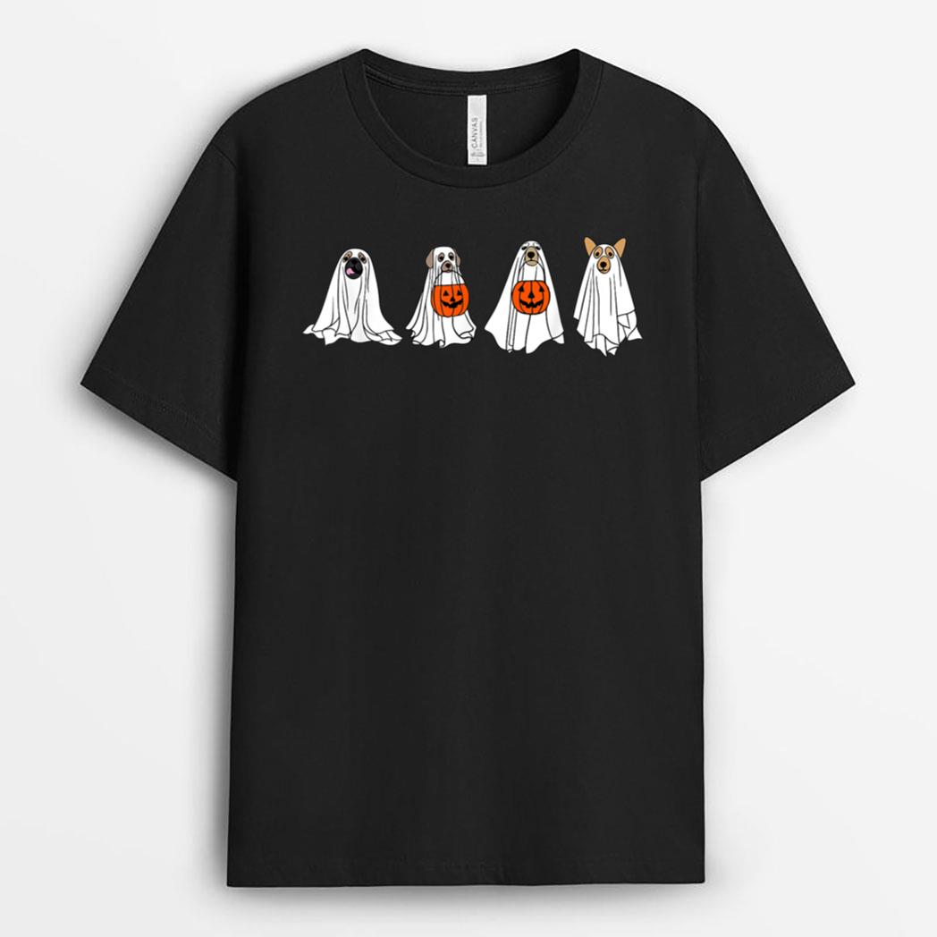 Funny Spooky Season Retro Jackolantern Ghost Dog Halloween T-Shirt
