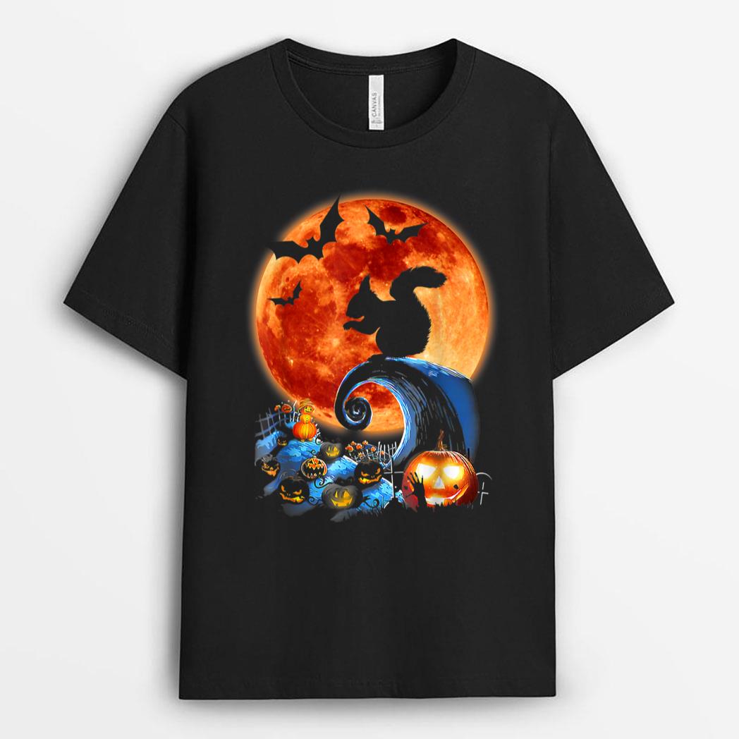 Funny Squirrel And Moon Halloween Costume Silhouette T-Shirt