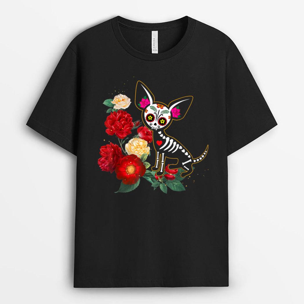 Funny Sugar Skull Chihuahua Dog Dia de Muertos Halloween Day T-Shirt