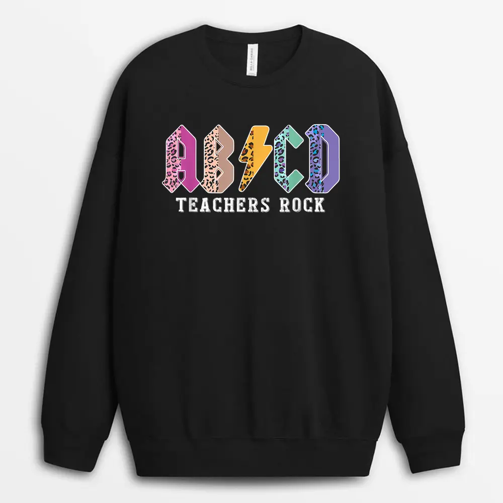 Funny Teacher ABCD Rocks Colorful Leopard Skin Sweatshirt - Black