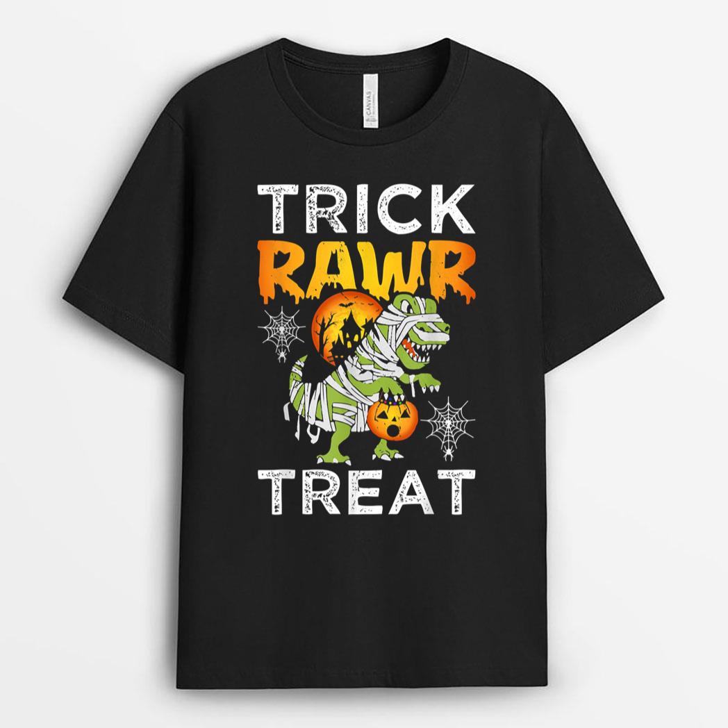 Funny Trick or Treat Dinosaur Trick Rawr Treat Halloween T-Shirt