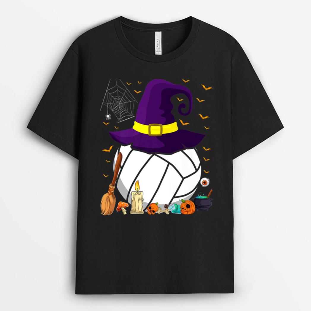 Funny Volleyball Witch Hat Halloween Volleyball Player T-Shirt