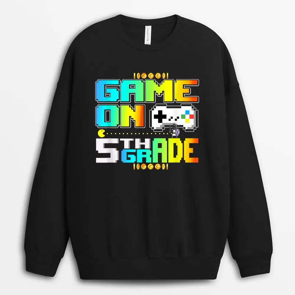 Game On 5th Grade Gaming Video Gamer Back To School Boys Sweatshirt - Black