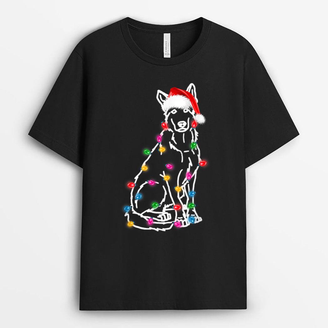 German Shepherd Dog Lights Christmas Matching Family T-Shirt