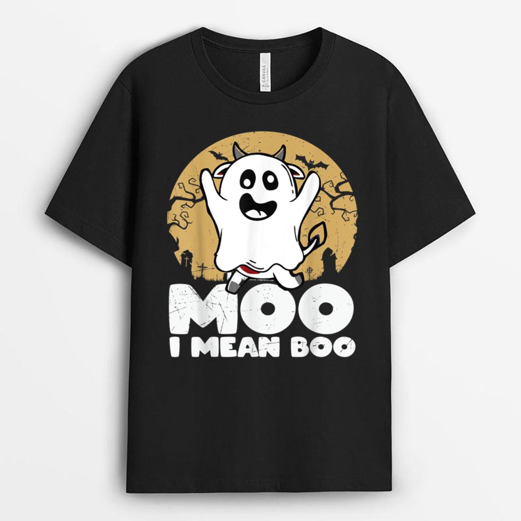 Ghost Cow Moo I Mean Boo Pumpkin Halloween Cow Lover T-Shirt