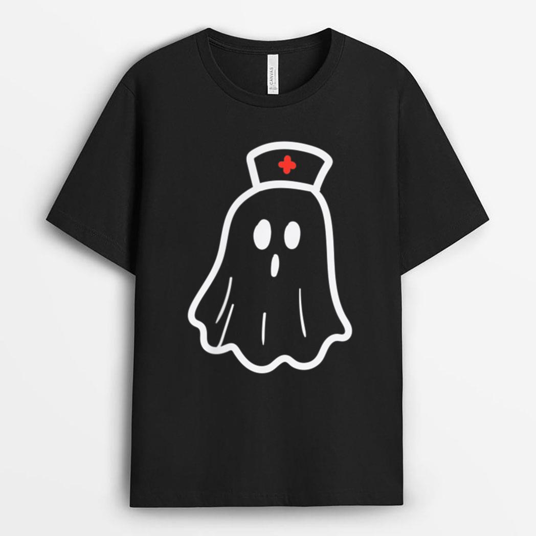 Ghost Nurse Halloween Costume Retro Fall Scrub Top Women T-Shirt