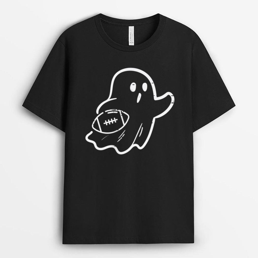 Ghost Playing Football Pocket Retro Halloween Costume Sports T-Shirt