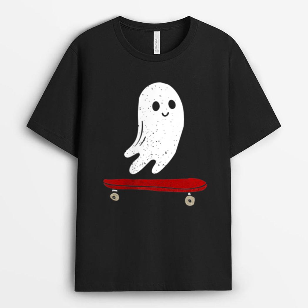 Ghost Skateboard Lazy Halloween Costume Funny Skateboarding Ver 1 T-Shirt