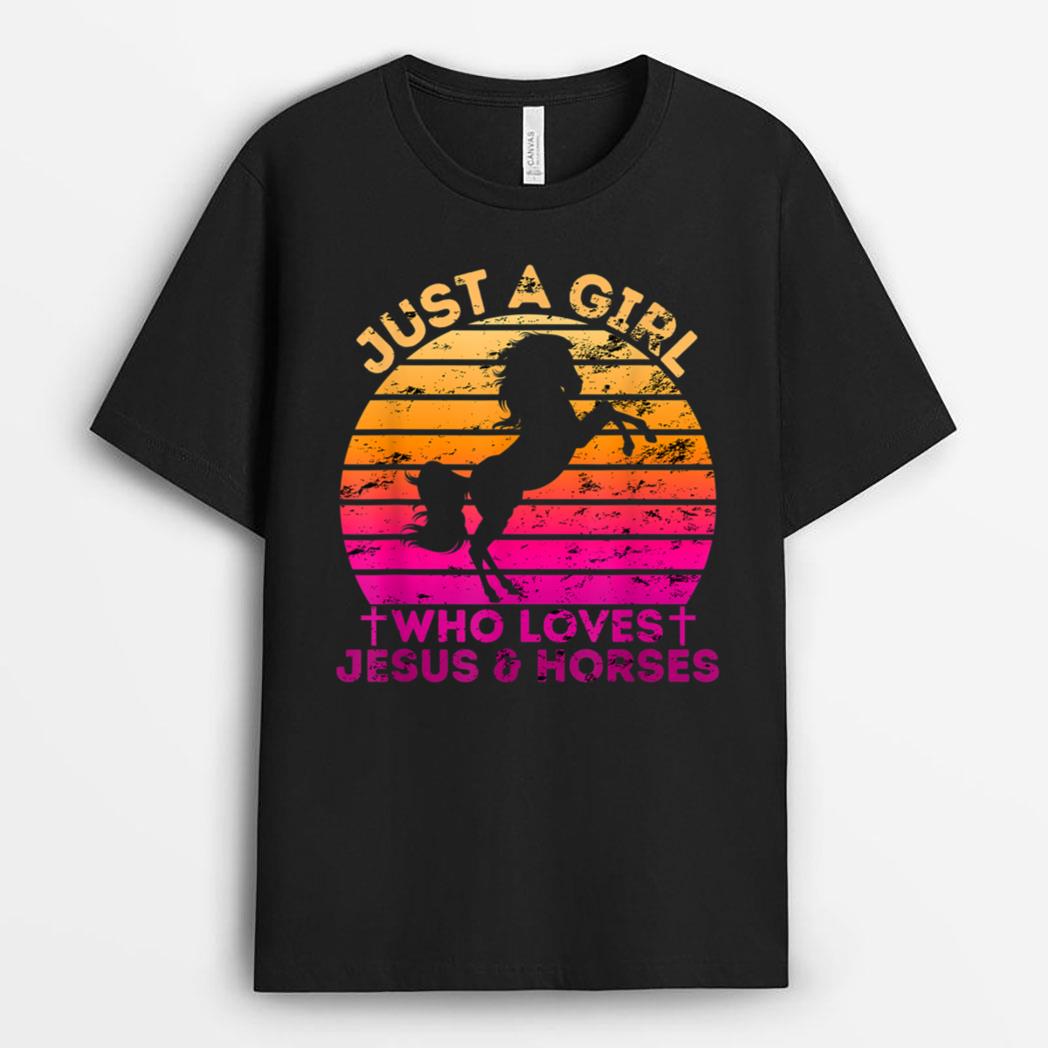 Girl Who Loves Jesus And Horses - Christian Woman T-Shirt