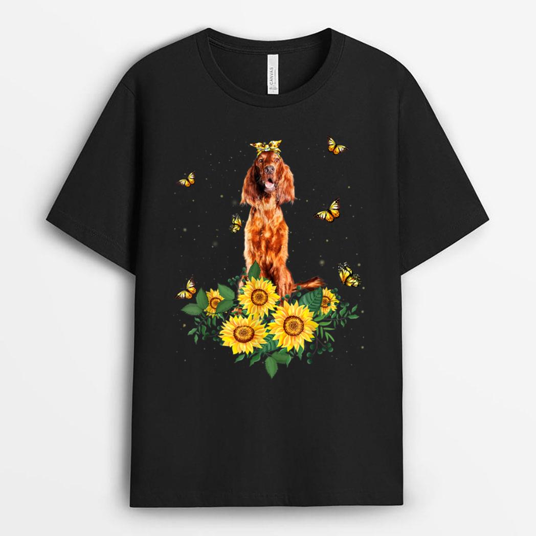Girls Women Mom Irish Setter Dog Sunflower T-Shirt