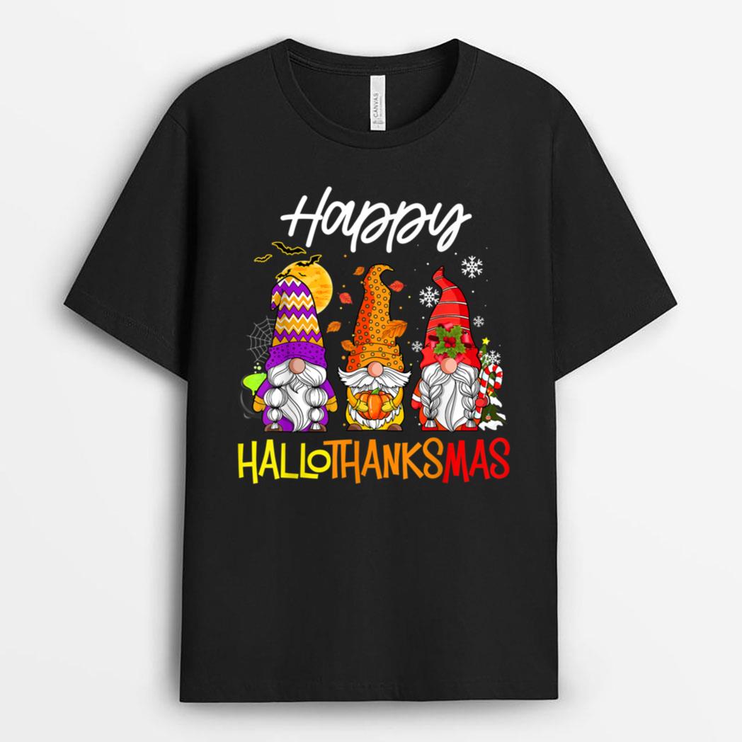 Gnomes Hallothanksmas Halloween Thanksgiving Christmas T-Shirt