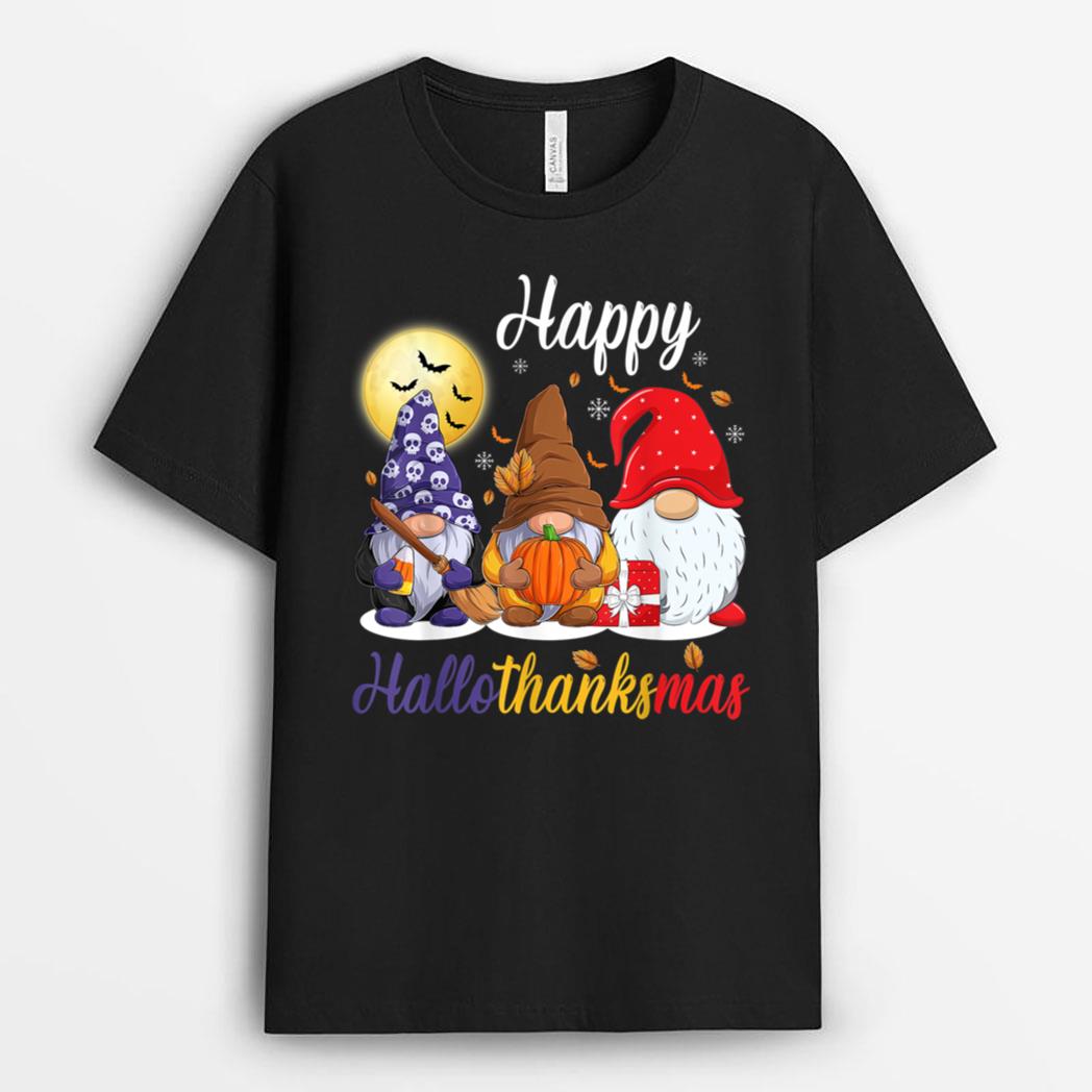 Gnomes Thanksgiving Halloween Christmas Happy HalloThanksMas T-Shirt