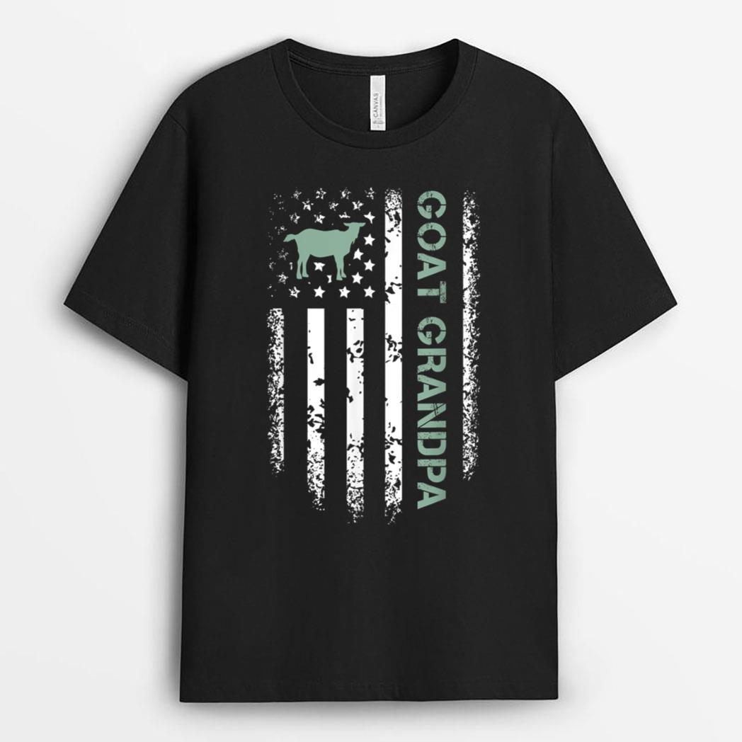 Goat Grandpa USA Flag Farmer Animal Raiser Tractor Lover T-Shirt