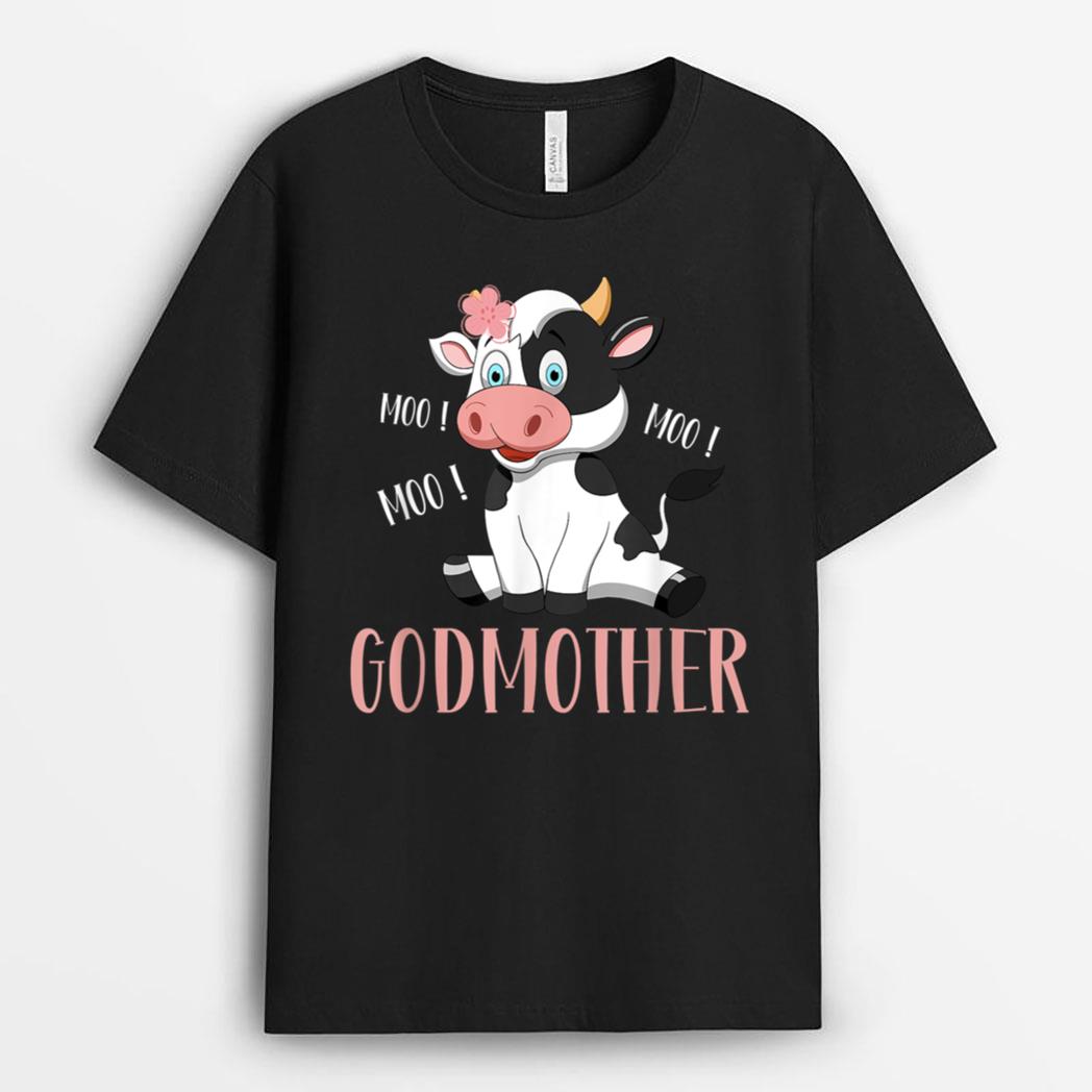Godmother Cow Cute Cow Farmer Birthday Matching Family T-Shirt