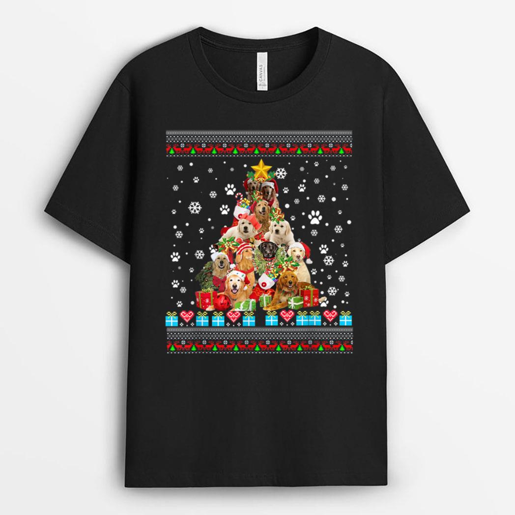 Golden Retriever Dog Christmas Lights  Christmas T-Shirt