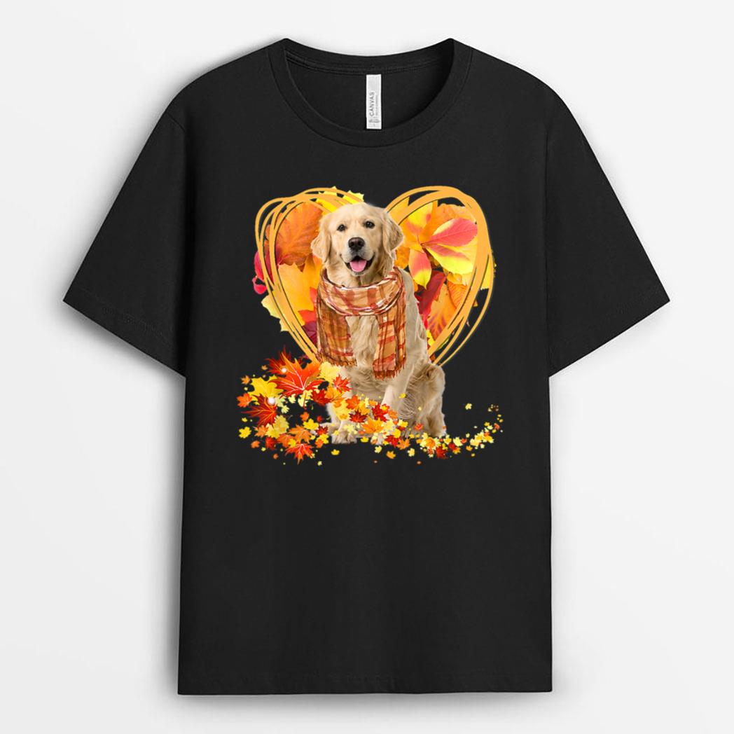Golden Retriever Love Autumn Heart Thanksgiving Dog Lover T-Shirt