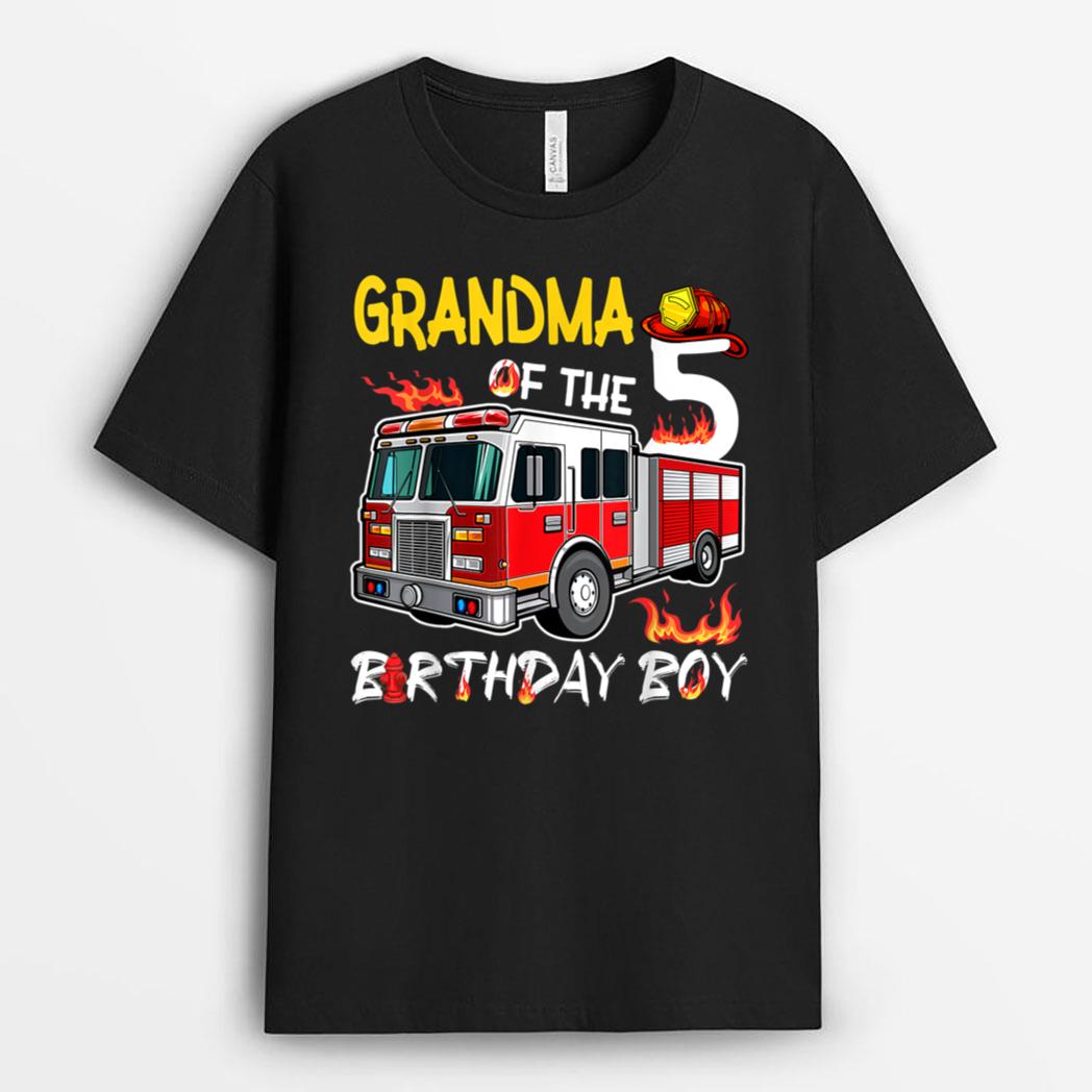 Grandma Of The 5th Birthday Boy Happy Birthday Firefighter T-Shirt