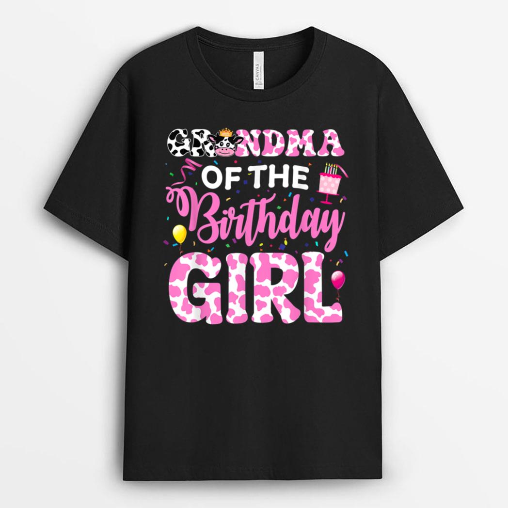 Grandma Of The Birthday Girl Cow Matching Family Farmer Kids T-Shirt