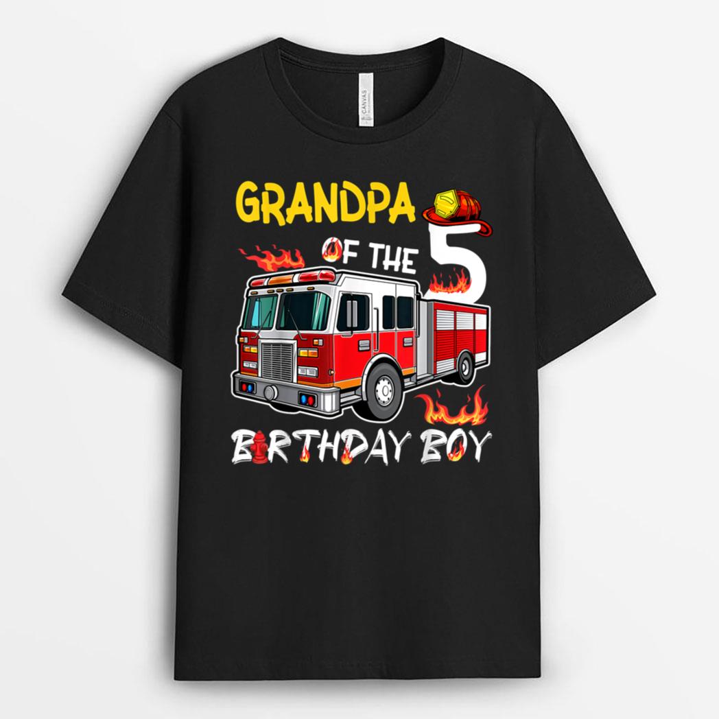 Grandpa Of The 5th Birthday Boy Happy Birthday Firefighter T-Shirt