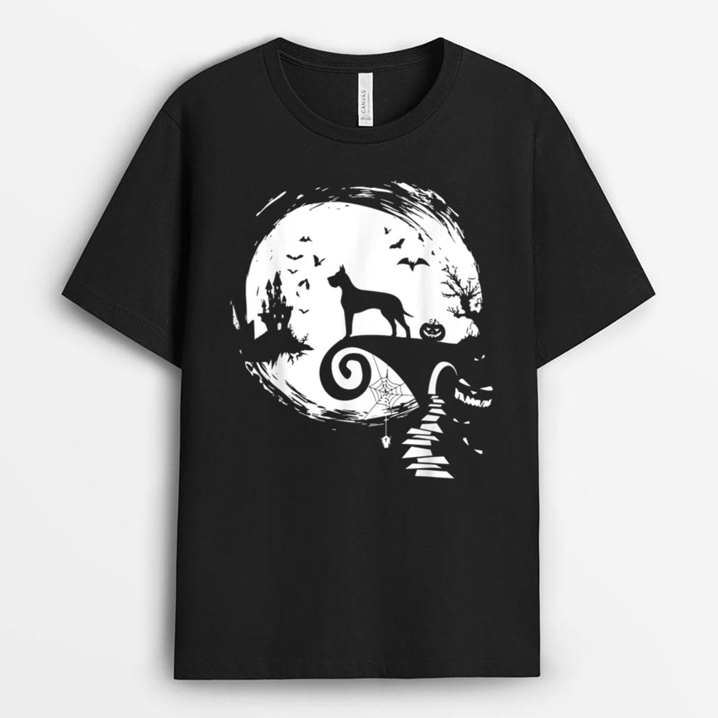 Great Dane Dog And Moon Halloween Costume Dog Lover Funny T-Shirt