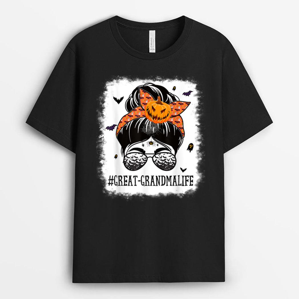 Great-Grandma Messy Bun Spooky Pumpkin Grandma Halloween T-Shirt
