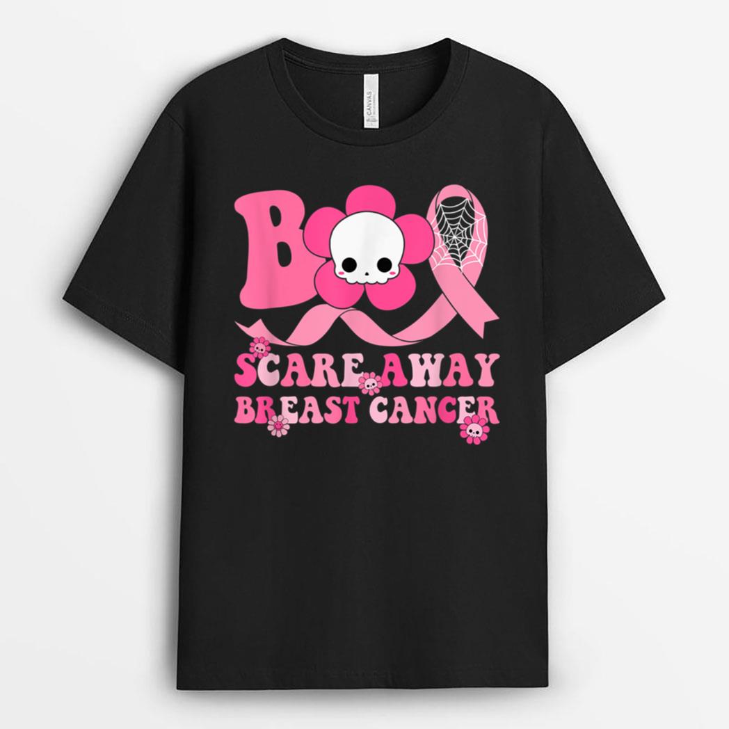 Groovy Boo Halloween Scare Away Breast Cancer Awareness T-Shirt