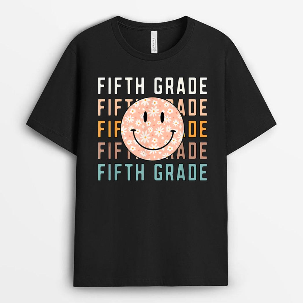 Groovy Fifth Grade Smile Face Retro Teachers Back To School T-Shirt