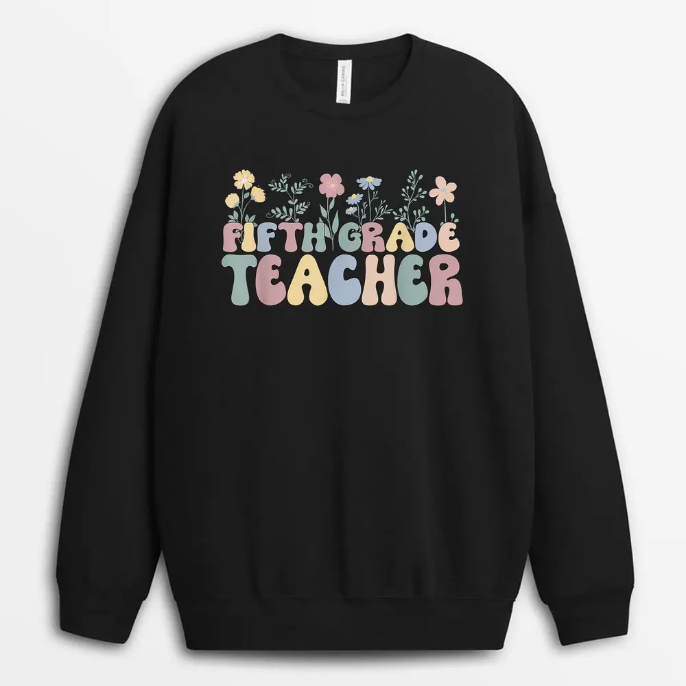 Groovy Fifth Grade Vibes Face Retro Teachers Back To School Sweatshirt - Black