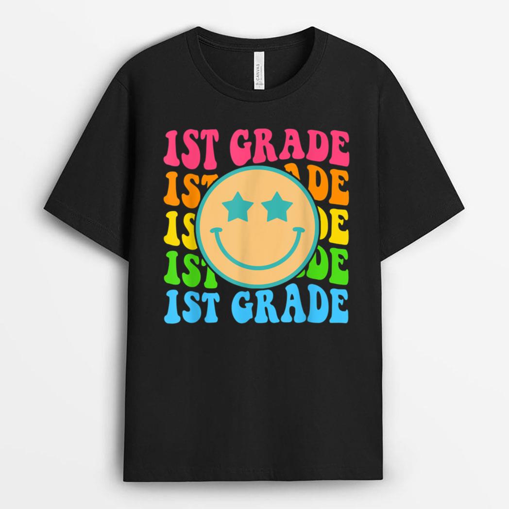 Groovy First Grade Vibes Face Retro Teachers Back To School T-Shirt