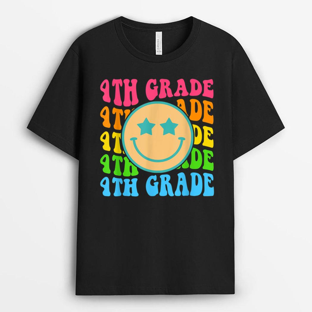 Groovy Fourth Grade Vibes Face Retro Teachers Back To School T-Shirt