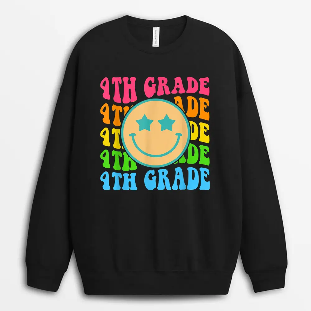 Groovy Fifth Grade Vibes Face Retro Teachers Back To School Sweatshirt - Black