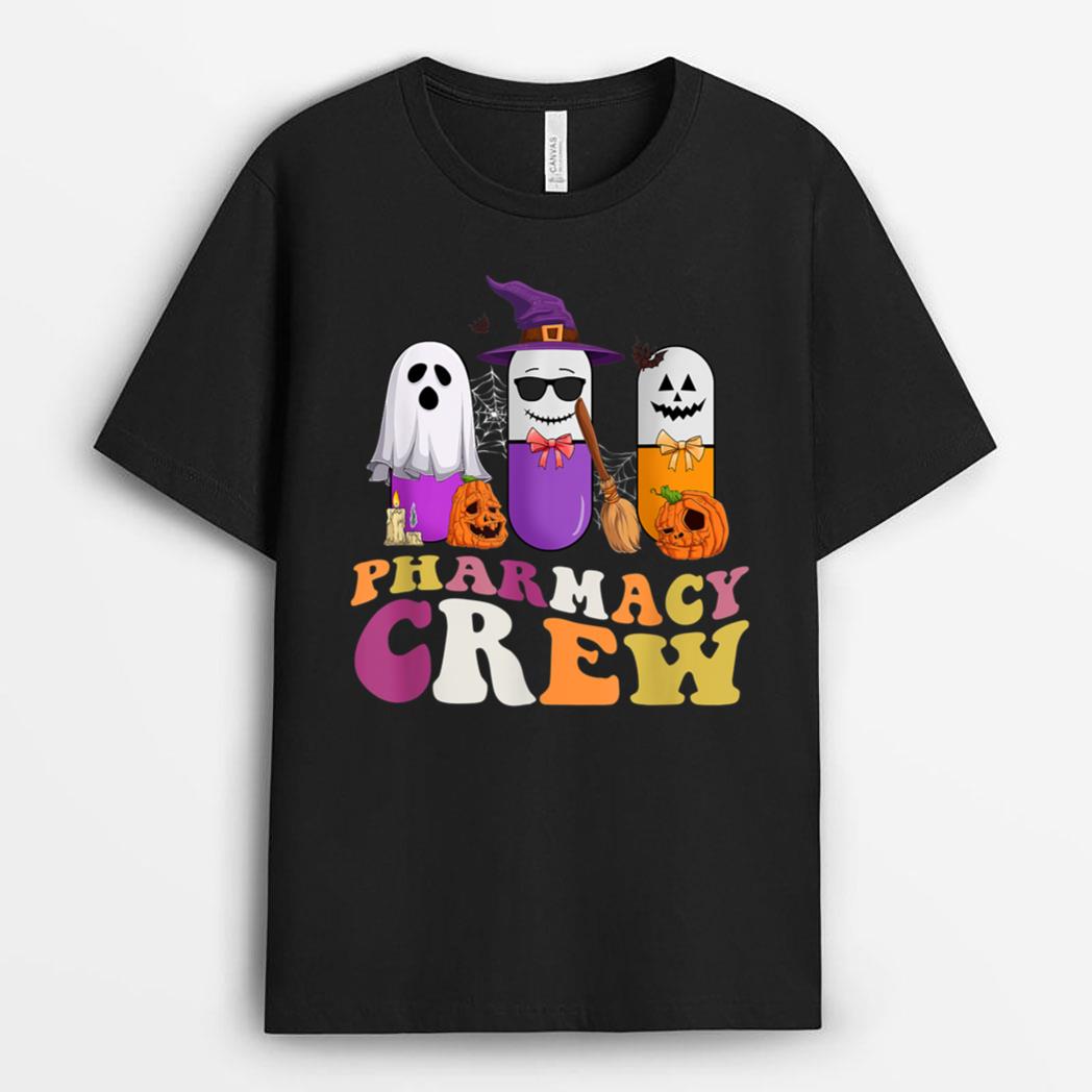 Groovy Funny Pills Pharmacy Crew Pharmacist Halloween Vibes T-Shirt