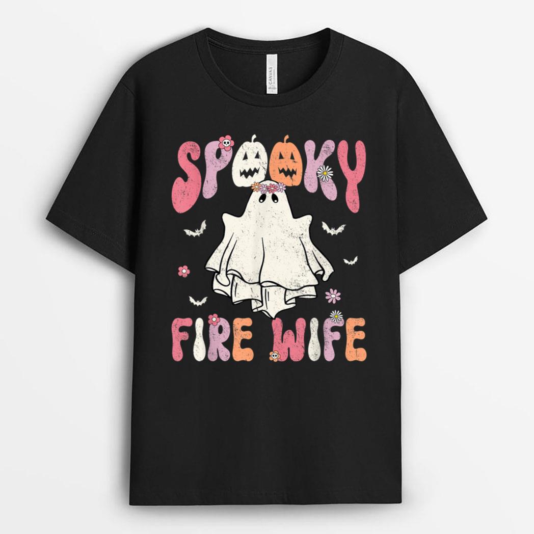Groovy Halloween Spooky Fire Wife Firefighter Ghost Costume T-Shirt