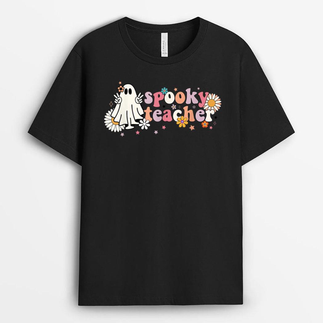 Groovy Halloween Spooky Teacher Trick Or Teach Teacher Ver 1 T-Shirt