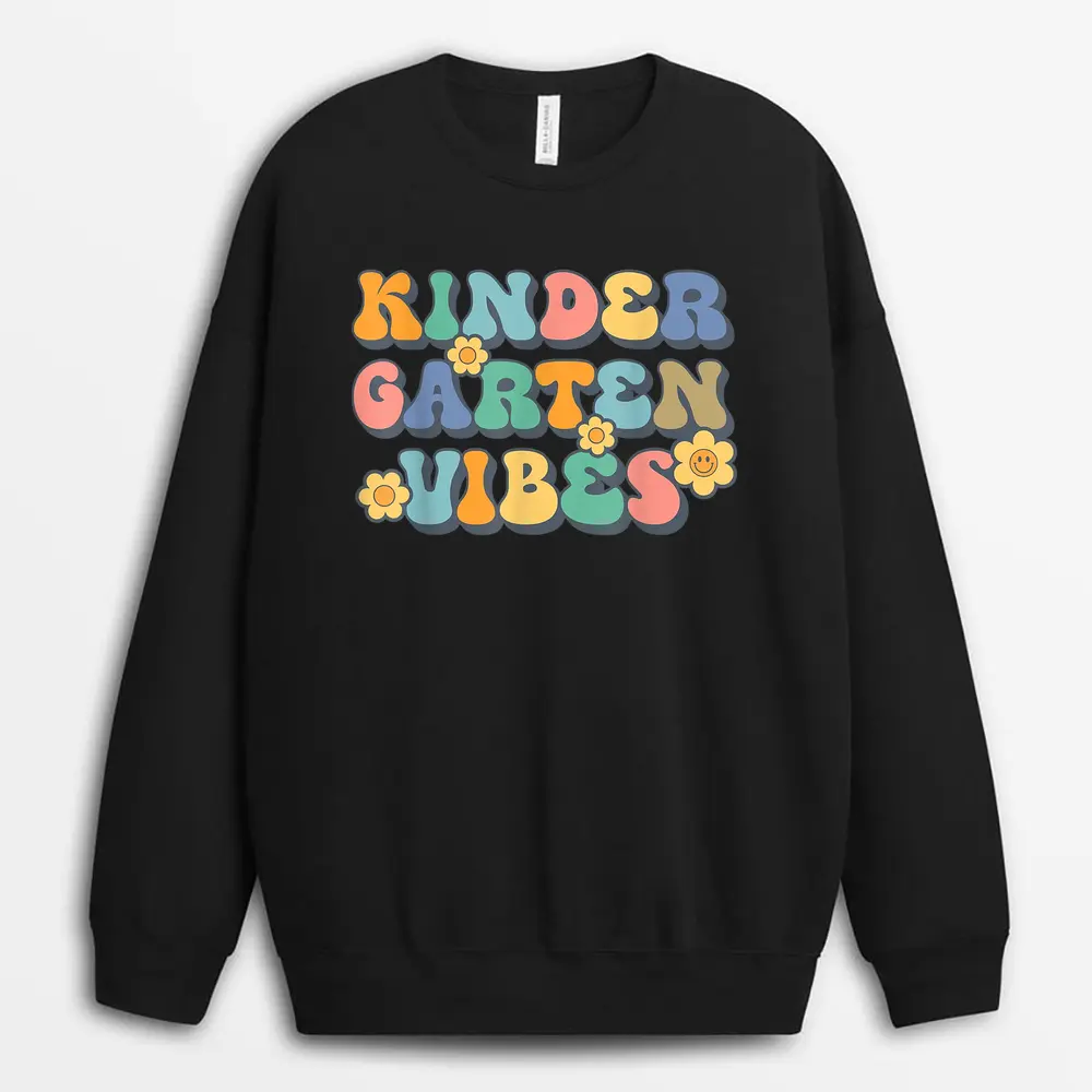 Groovy Fourth Grade Vibes Face Retro Teachers Back To School Sweatshirt - Black