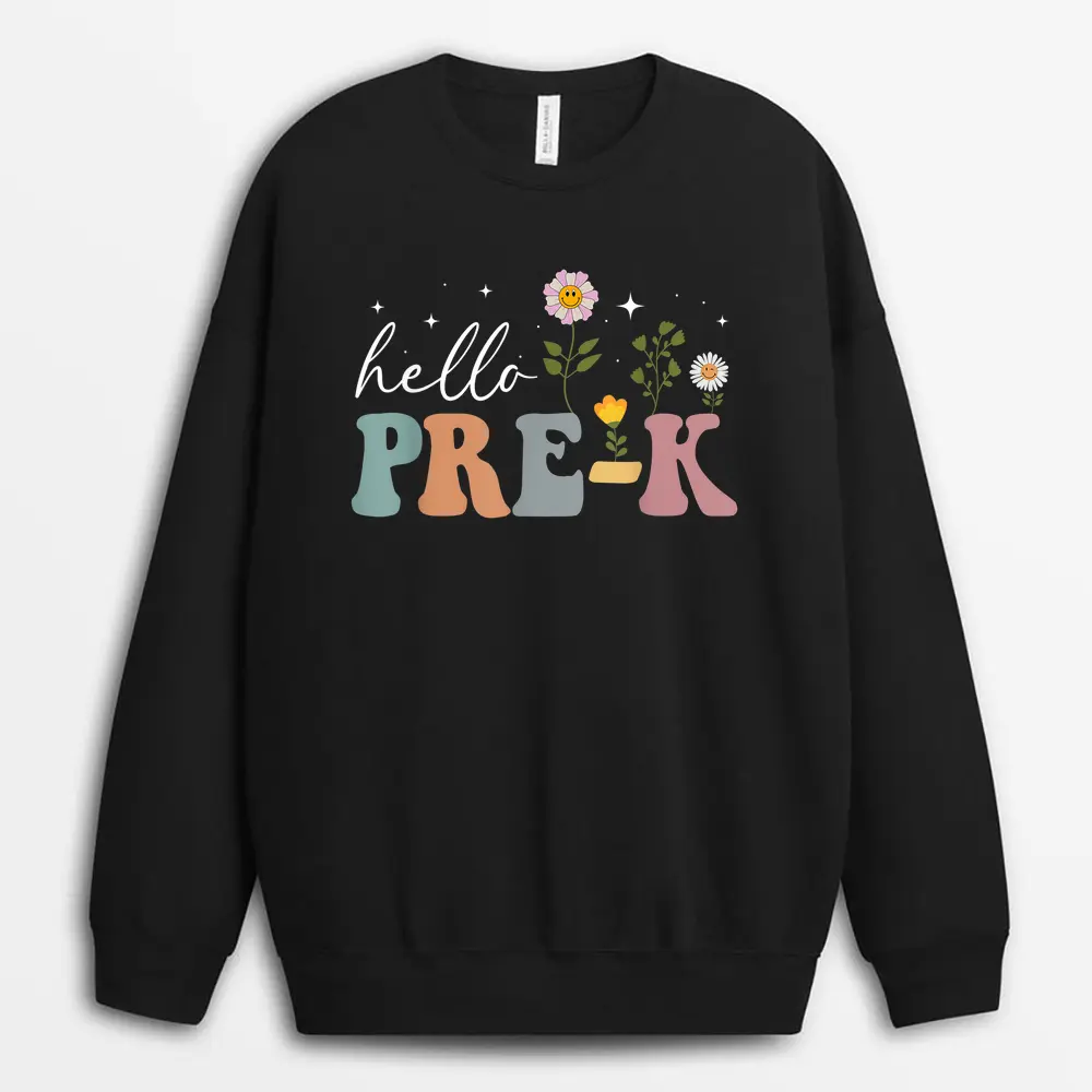 Groovy Halloween Trick Or Teach Retro Floral Ghost Teacher Sweatshirt - Black